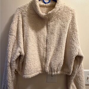 SHEIN Cream Fuzzy Zip-Up Hoodie